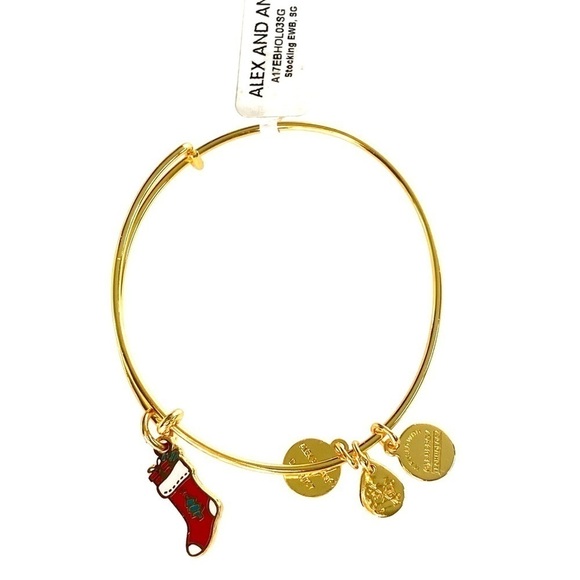 Alex and Ani Stocking Charm Bangle Shiny Gold Finish Christmas Holidays - Picture 5 of 7